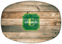 Thumbnail for Personalized Faux Wood Grain Plastic Platter - Name Over Initial - Patina - Stamp Nameplate - Front View