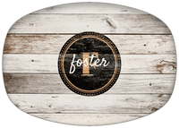 Thumbnail for Personalized Faux Wood Grain Plastic Platter - Name Over Initial - Whitewash - Circle Nameplate - Front View