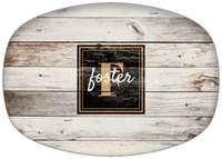 Thumbnail for Personalized Faux Wood Grain Plastic Platter - Name Over Initial - Whitewash - Square Nameplate - Front View