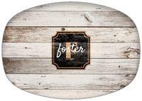 Thumbnail for Personalized Faux Wood Grain Plastic Platter - Name Over Initial - Whitewash - Stamp Nameplate - Front View