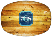 Thumbnail for Personalized Faux Wood Grain Plastic Platter - Name Over Initial - Sun Burst - Stamp Nameplate - Front View