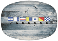 Thumbnail for Personalized Faux Wood Grain Plastic Platter - Nautical Flags - Bluewash Wood - Flags with Large Letters - Front View