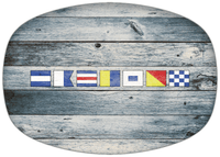 Thumbnail for Personalized Faux Wood Grain Plastic Platter - Nautical Flags - Bluewash Wood - Flags without Letters - Front View