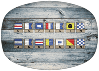 Thumbnail for Personalized Faux Wood Grain Plastic Platter - Nautical Flags - Bluewash Wood - Flags with Light Brown Frames - Multi-Line - Front View