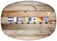 Thumbnail for Personalized Faux Wood Grain Plastic Platter - Nautical Flags - Natural Wood - Flags with Large Letters - Front View