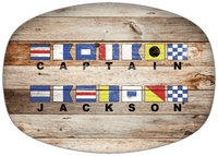 Thumbnail for Personalized Faux Wood Grain Plastic Platter - Nautical Flags - Natural Wood - Flags with Large Letters - Multi-Line - Front View