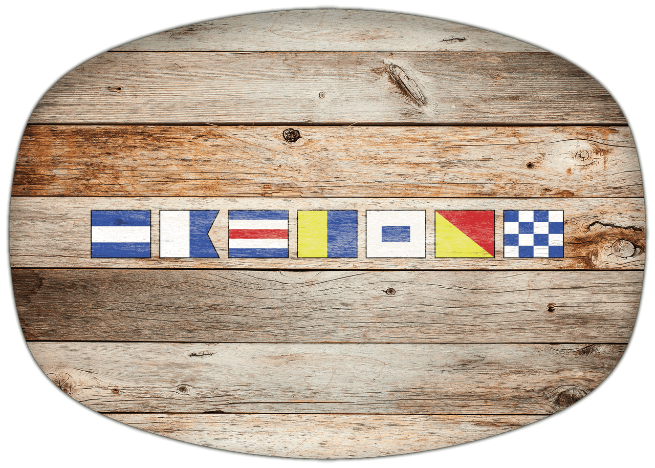 Personalized Faux Wood Grain Plastic Platter - Nautical Flags - Natural Wood - Flags without Letters - Front View
