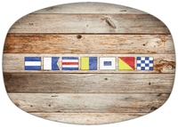 Thumbnail for Personalized Faux Wood Grain Plastic Platter - Nautical Flags - Natural Wood - Flags without Letters - Front View