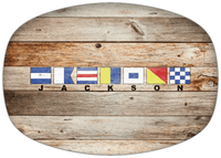 Thumbnail for Personalized Faux Wood Grain Plastic Platter - Nautical Flags - Natural Wood - Flags with Small Letters - Front View