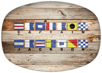 Thumbnail for Personalized Faux Wood Grain Plastic Platter - Nautical Flags - Natural Wood - Flags with Small Letters - Multi-Line - Front View