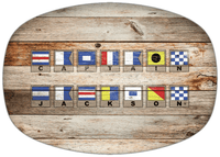 Thumbnail for Personalized Faux Wood Grain Plastic Platter - Nautical Flags - Natural Wood - Flags with Light Brown Frames - Multi-Line - Front View