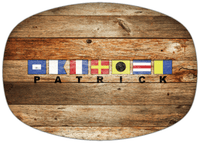 Thumbnail for Personalized Faux Wood Grain Plastic Platter - Nautical Flags - Antique Oak - Flags with Large Letters - Front View