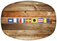 Thumbnail for Personalized Faux Wood Grain Plastic Platter - Nautical Flags - Antique Oak - Flags without Letters - Front View