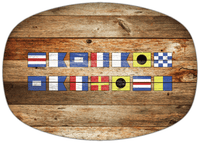 Thumbnail for Personalized Faux Wood Grain Plastic Platter - Nautical Flags - Antique Oak - Flags without Letters - Multi-Line - Front View
