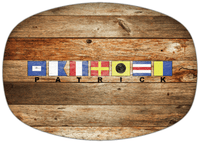 Thumbnail for Personalized Faux Wood Grain Plastic Platter - Nautical Flags - Antique Oak - Flags with Small Letters - Front View