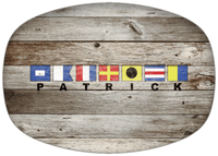 Thumbnail for Personalized Faux Wood Grain Plastic Platter - Nautical Flags - Old Grey - Flags with Large Letters - Front View