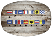 Thumbnail for Personalized Faux Wood Grain Plastic Platter - Nautical Flags - Old Grey - Flags with Large Letters - Multi-Line - Front View