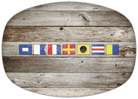 Thumbnail for Personalized Faux Wood Grain Plastic Platter - Nautical Flags - Old Grey - Flags without Letters - Front View
