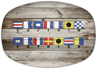 Thumbnail for Personalized Faux Wood Grain Plastic Platter - Nautical Flags - Old Grey - Flags with Small Letters - Multi-Line - Front View