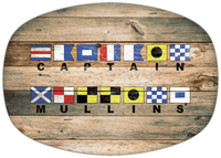 Thumbnail for Personalized Faux Wood Grain Plastic Platter - Nautical Flags - Patina Wood - Flags with Large Letters - Multi-Line - Front View
