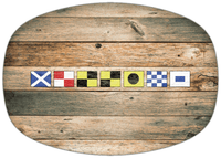 Thumbnail for Personalized Faux Wood Grain Plastic Platter - Nautical Flags - Patina Wood - Flags without Letters - Front View
