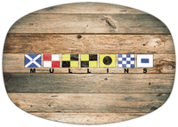 Thumbnail for Personalized Faux Wood Grain Plastic Platter - Nautical Flags - Patina Wood - Flags with Small Letters - Front View