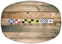 Thumbnail for Personalized Faux Wood Grain Plastic Platter - Nautical Flags - Patina Wood - Flags with Light Brown Frames - Front View