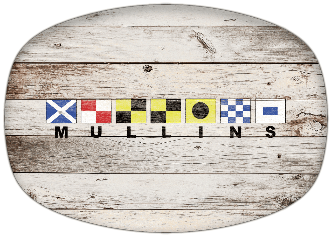 Personalized Faux Wood Grain Plastic Platter - Nautical Flags - Whitewash Wood - Flags with Large Letters - Front View
