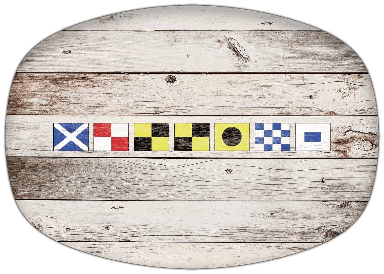 Personalized Faux Wood Grain Plastic Platter - Nautical Flags - Whitewash Wood - Flags without Letters - Front View