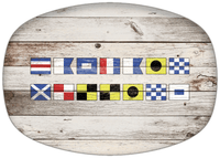 Thumbnail for Personalized Faux Wood Grain Plastic Platter - Nautical Flags - Whitewash Wood - Flags without Letters - Multi-Line - Front View