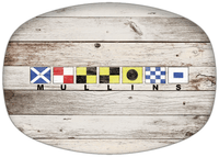 Thumbnail for Personalized Faux Wood Grain Plastic Platter - Nautical Flags - Whitewash Wood - Flags with Small Letters - Front View