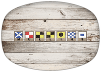 Thumbnail for Personalized Faux Wood Grain Plastic Platter - Nautical Flags - Whitewash Wood - Flags with Light Brown Frames - Front View