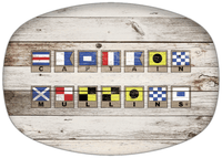 Thumbnail for Personalized Faux Wood Grain Plastic Platter - Nautical Flags - Whitewash Wood - Flags with Light Brown Frames - Multi-Line - Front View