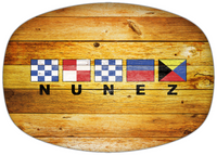 Thumbnail for Personalized Faux Wood Grain Plastic Platter - Nautical Flags - Sun Burst - Flags with Large Letters - Front View