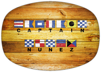 Thumbnail for Personalized Faux Wood Grain Plastic Platter - Nautical Flags - Sun Burst - Flags with Large Letters - Multi-Line - Front View