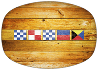 Thumbnail for Personalized Faux Wood Grain Plastic Platter - Nautical Flags - Sun Burst - Flags without Letters - Front View