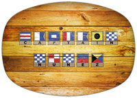 Thumbnail for Personalized Faux Wood Grain Plastic Platter - Nautical Flags - Sun Burst - Flags with Light Brown Frames - Multi-Line - Front View