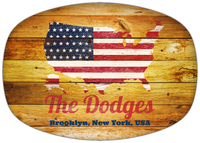 Thumbnail for Personalized Faux Wood Grain Plastic Platter - USA Flag - Sunburst Wood - Brooklyn, New York - Front View
