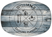 Thumbnail for Personalized Faux Wood Grain Plastic Platter - BBQ - Bluewash Wood - Front View