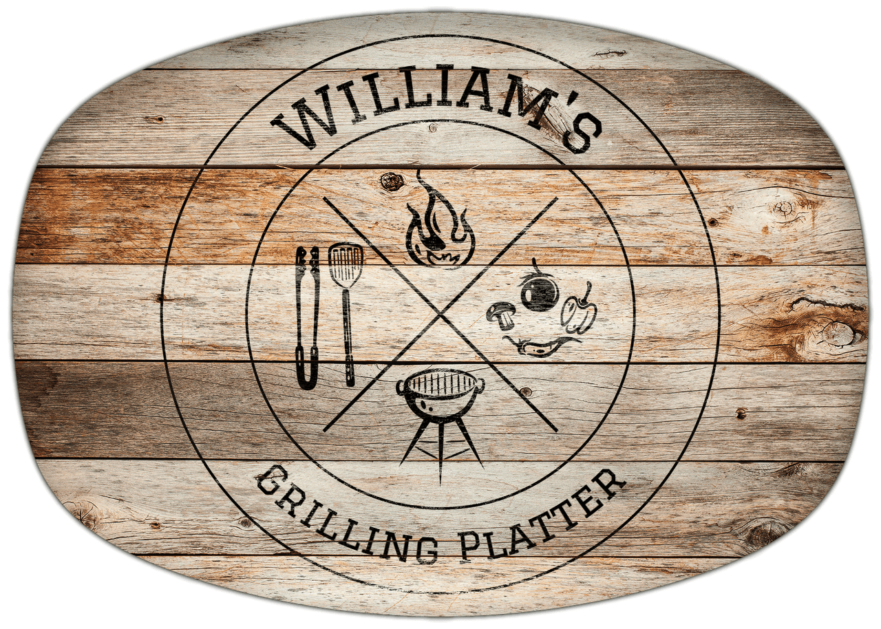 Personalized Faux Wood Grain Plastic Platter - BBQ - Natural Wood - Front View
