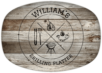 Thumbnail for Personalized Faux Wood Grain Plastic Platter - BBQ - Old Grey Wood - Front View