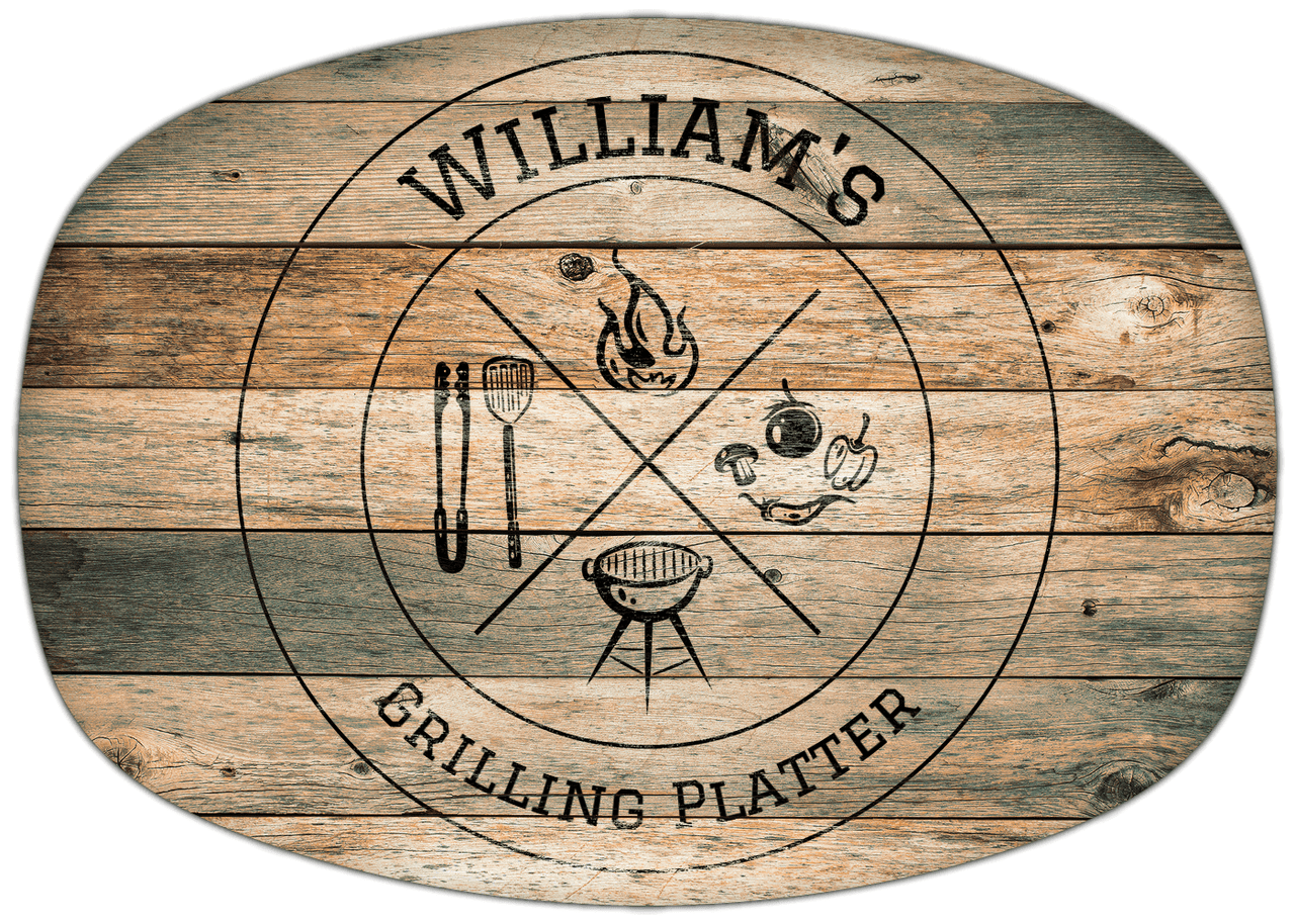 Personalized Faux Wood Grain Plastic Platter - BBQ - Patina Wood - Front View