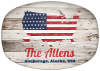 Thumbnail for Personalized Faux Wood Grain Plastic Platter - USA Flag - Whitewash Wood - Anchorage, Alaska - Front View