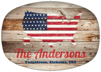 Thumbnail for Personalized Faux Wood Grain Plastic Platter - USA Flag - Natural Wood - Tuscaloosa, Alabama - Front View