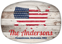 Thumbnail for Personalized Faux Wood Grain Plastic Platter - USA Flag - Whitewash Wood - Tuscaloosa, Alabama - Front View