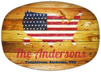 Thumbnail for Personalized Faux Wood Grain Plastic Platter - USA Flag - Sunburst Wood - Tuscaloosa, Alabama - Front View