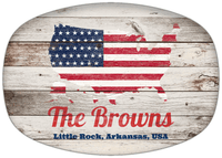Thumbnail for Personalized Faux Wood Grain Plastic Platter - USA Flag - Whitewash Wood - Little Rock, Arkansas - Front View
