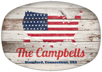 Thumbnail for Personalized Faux Wood Grain Plastic Platter - USA Flag - Whitewash Wood - Stamford, Connecticut - Front View