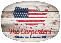 Thumbnail for Personalized Faux Wood Grain Plastic Platter - USA Flag - Whitewash Wood - Wilmington, Delaware - Front View
