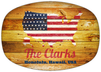 Thumbnail for Personalized Faux Wood Grain Plastic Platter - USA Flag - Sunburst Wood - Honolulu, Hawaii - Front View